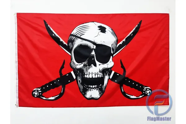 Піратський прапор Веселий Роджер червоний 150х90см Піратський прапор Веселий Роджер червоний 150х90см
